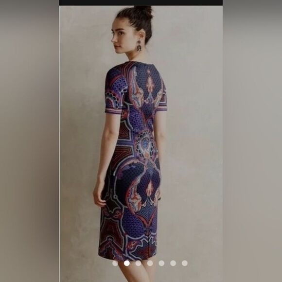 Pankaj & Nidhi Fitted Short Sleeve Scuba Dress, Mosaic Print, Size 2 - Picture 4 of 12